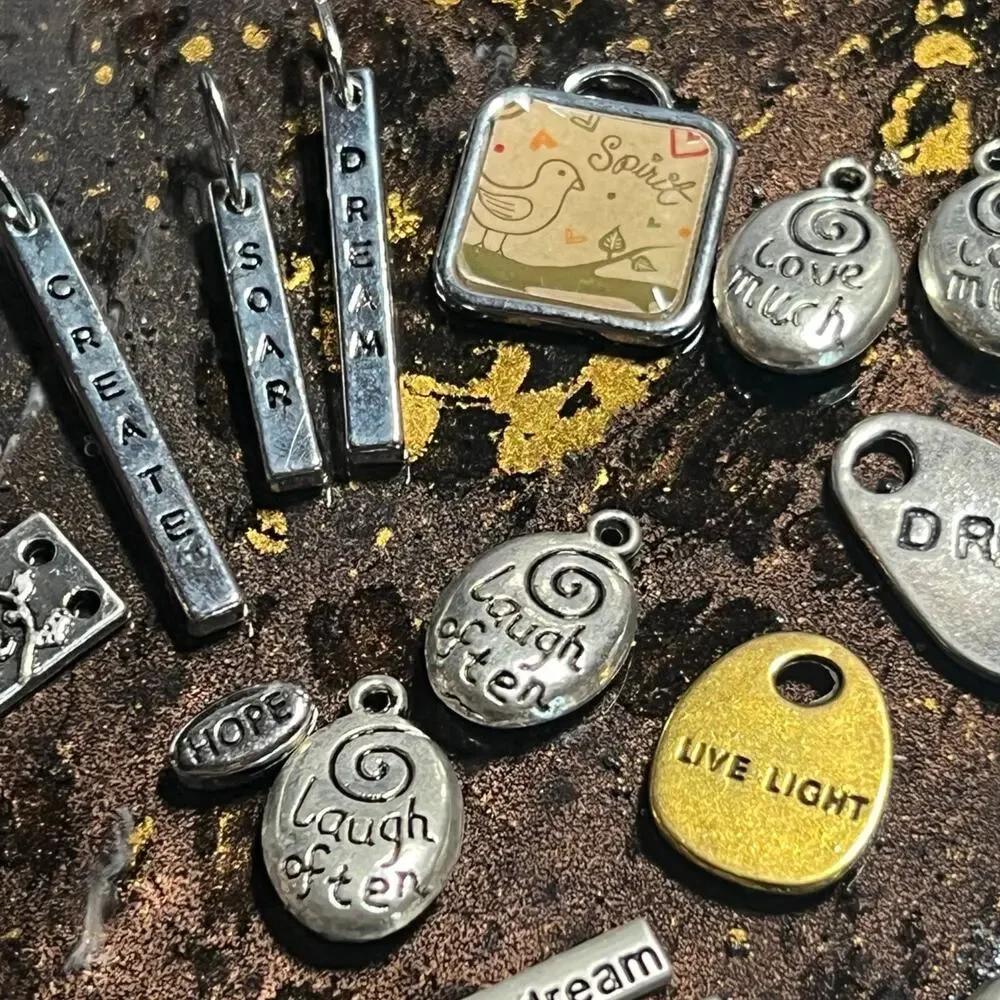 46pc Inspirational Word Charm Lot Dream Believe Hope Laugh Love Jewelry Making